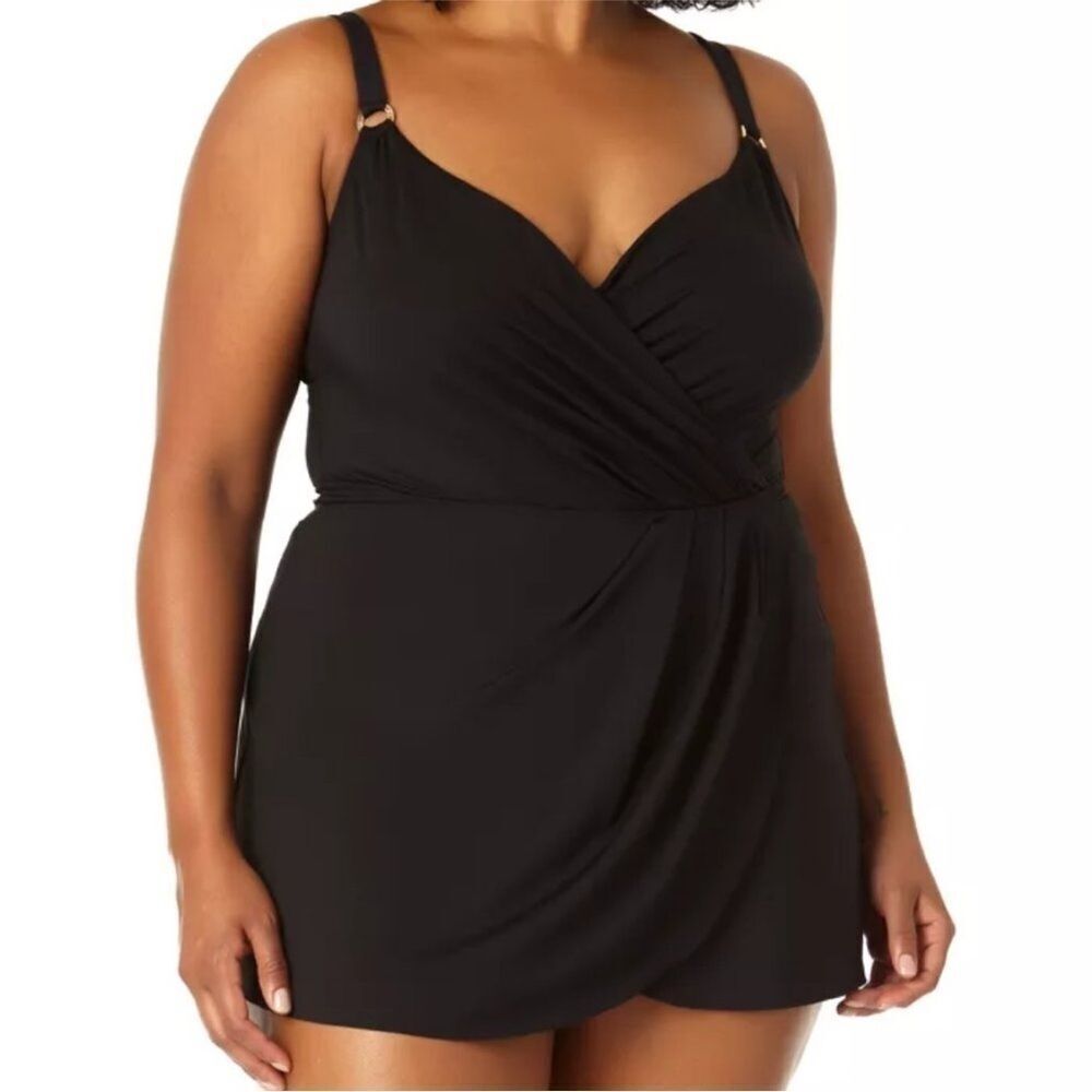 Anne Cole NWT Plus Color Surplus Swim Dress Size 16W Black swimwear swimsuit